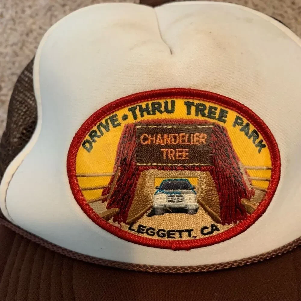 Vintage Brown Novelty Patch Graphic Mesh SnapBack Trucker Hat Rope